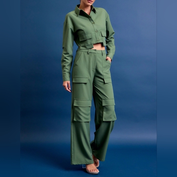 #496 SALE 🛑120 M,L FINAL PRICE! HIGH END Chic Woven Cargo Jacket & Pants Set - Picture 12 of 16